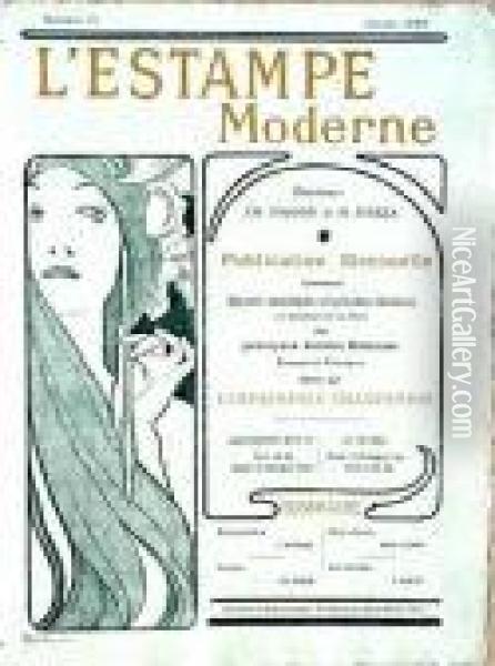 Mucha- Cover For L'estampe Moderne- Lithograph, 1899, Very Good Condition. 16 1/4 X 12'' Oil Painting - Alphonse Maria Mucha