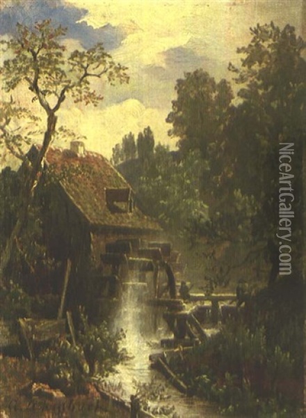 Die Wassermuhle Oil Painting - Andreas Achenbach