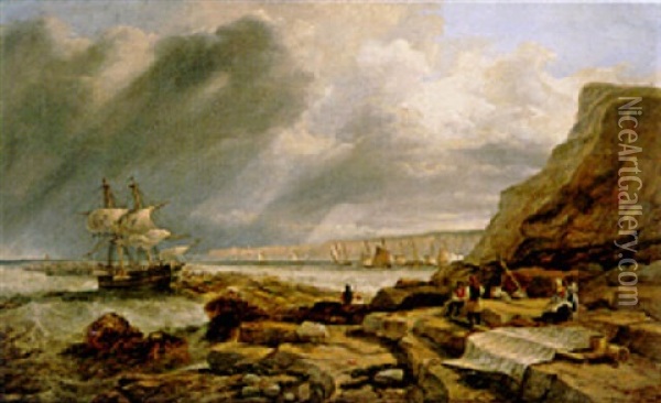 Mending A Mast, Scarborough Oil Painting - John Wilson Carmichael