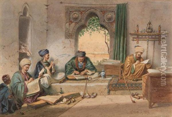 The Turkish Scriptorium Oil Painting - Carl Friedrich H. Werner