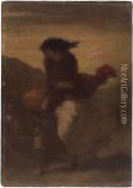 Course Au Bordde La Mer - Un Coup De Vent Oil Painting - Honore Daumier