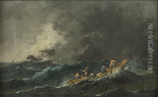 Une Barque Prise Dans L'orage Oil Painting - Jean Baptiste Pillement
