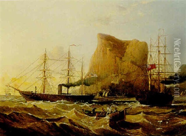 American Confederate Raider Alabama Off Gibraltar Oil Painting - James H. Wheldon