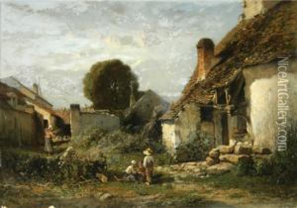 French Farmyard Scene Oil Painting - Felix Saturnin Brissot de Warville