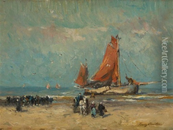 L'arrivee D'une Barque Oil Painting - Franz Courtens