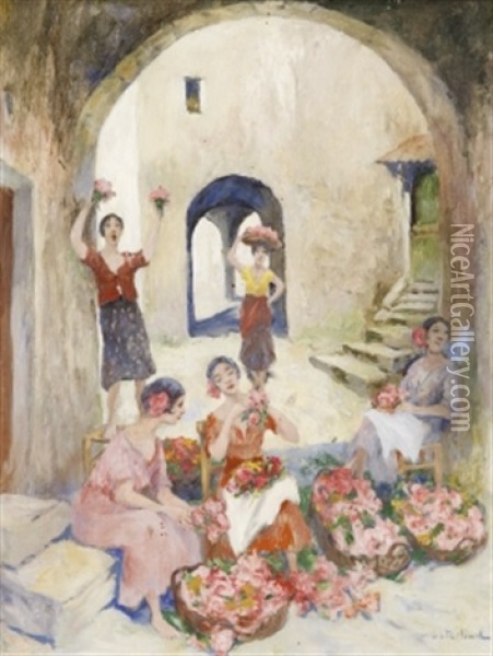 Blomsterforsaljerskor Oil Painting - Allan Erik August Oesterlind