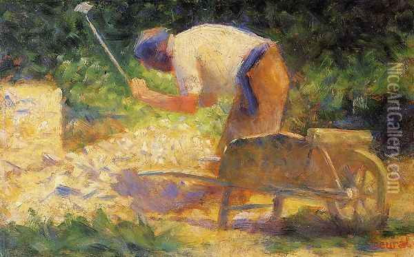 Stone Breaker And Wheelbarrow Le Raincy Oil Painting - Georges Seurat