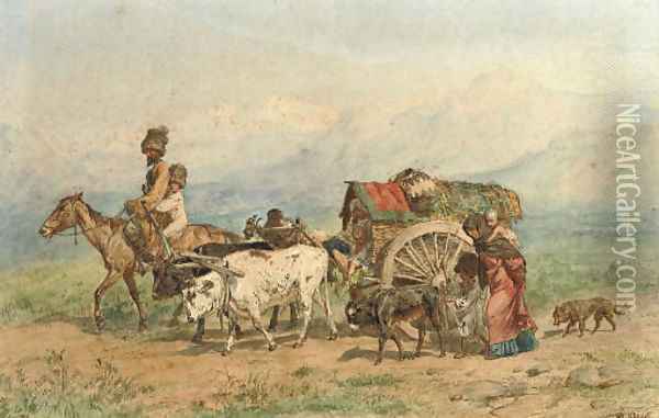Travellers in a Caucasian landscape Oil Painting - Konstantin Nikolaevich Filipov