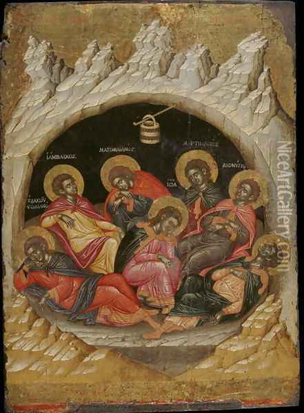The Seven Sleepers of the Ephesos Oil Painting - Emmanuel Tzanes