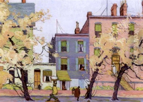 A Busy Southern Street Scene Oil Painting - Robert Bartholomew Harshe