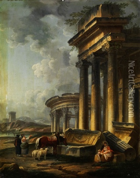 Romische Tempelruinen Mit Figurenstaffage Oil Painting - Pierre Antoine Demachy