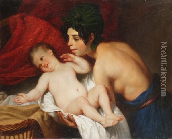 Enfant Et Sa Nourrice Oil Painting - Henri De Caisne