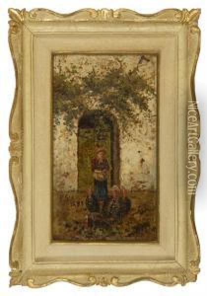 Floral Doorway, Likely St. Augustine, Florida Oil Painting - Frank Henry Shapleigh