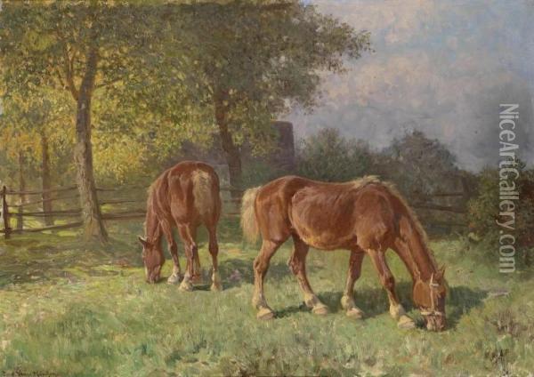 Horses In The Paddock Oil Painting - Fritz van der Venne