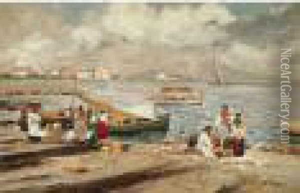 La Spiaggia Di Mergellina A Napoli Oil Painting - Attilio Pratella