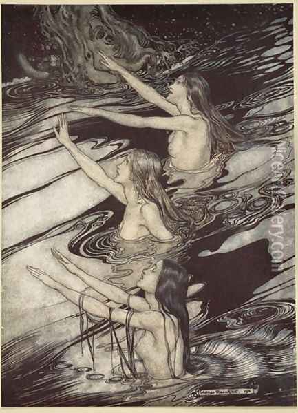 Siegfried Siegfried Our warning is true flee, oh flee from the curse, from Siegfried and The Twilight of the Gods, 1910 Oil Painting - Arthur Rackham