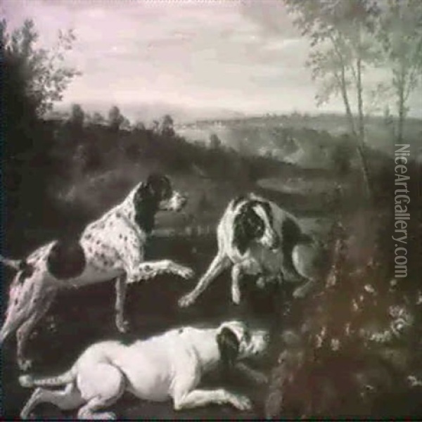 Dogs Stalking Partridges Oil Painting - Alexandre Francois Desportes
