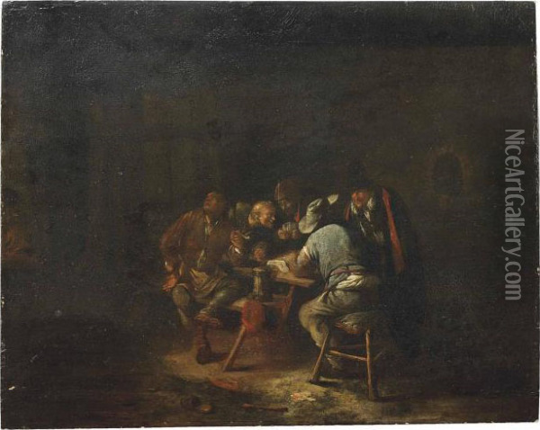 Peasants Playing Cards In A Tavern Oil Painting - Adriaen Brouwer