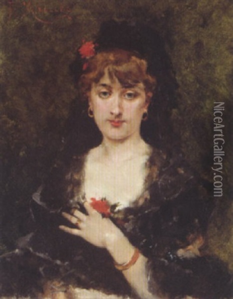 Spanish Beauty Oil Painting - Francisco Miralles y Galup