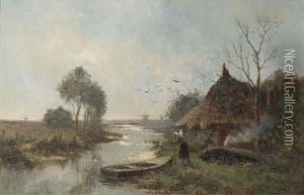 Vroege Morgen; A Polder Landscape At Dawn Oil Painting - Willem Cornelis Rip
