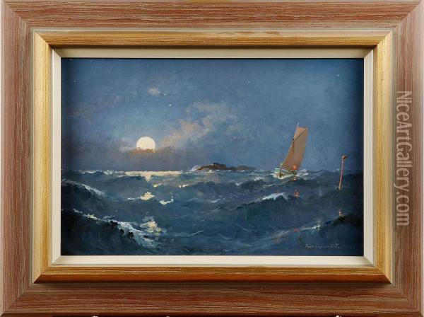 Fiskebat I Mansken Oil Painting - Knut Henrik Fagerskold