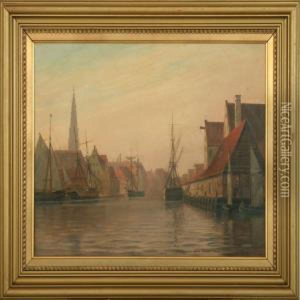 A Scene Fromchristianshavn Oil Painting - Alfred Theodor Olsen