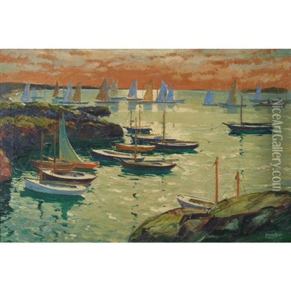 Harbor Scene Oil Painting - Jonas Lie