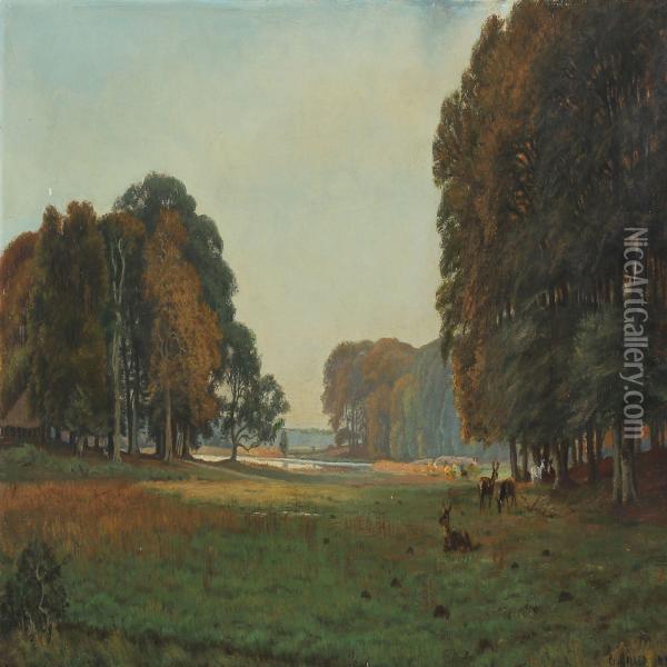 Scenery From The Deer Park Oil Painting - Carl H.K. Moller