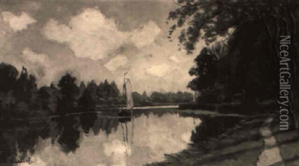 Summer: Sailing Boats On The Vecht, Near Loenen Oil Painting - Nicolaas Bastert