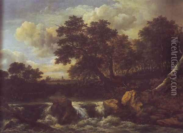 Waterfall near oan oak wood Oil Painting - Jacob Van Ruisdael