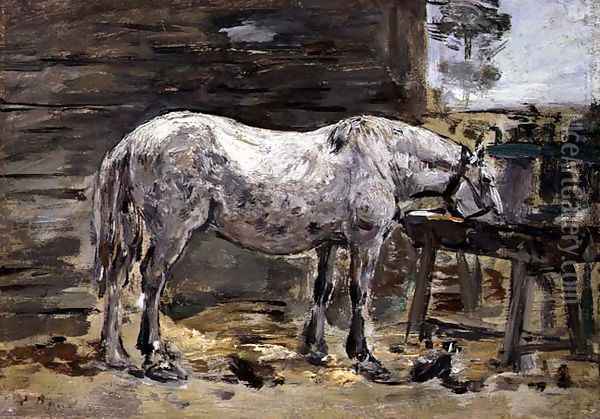 A Horse Drinking, c.1885-90 Oil Painting - Eugene Boudin
