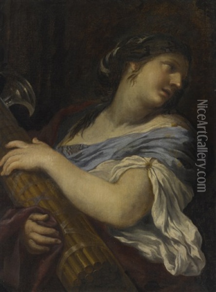 A Woman, Half Length, Holding A Fasces Oil Painting - Ciro Ferri
