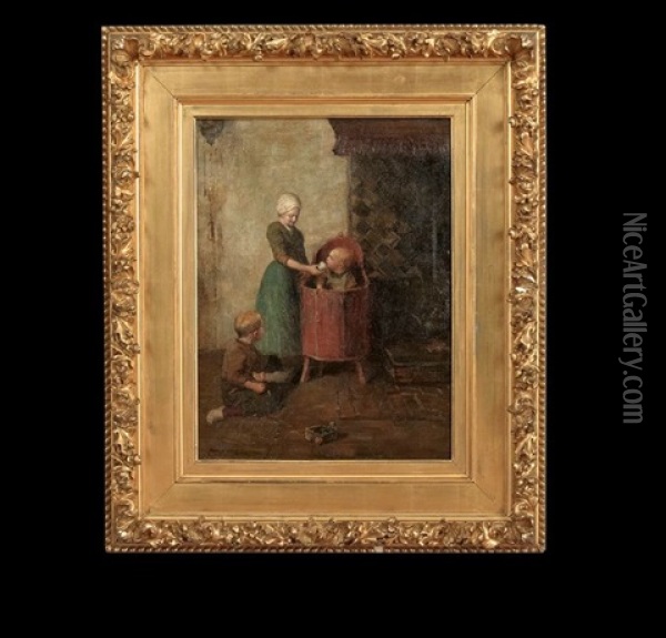 Woman With Children At Play Oil Painting - Addison Thomas Millar