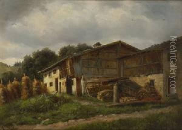 Bauernhaus. Oil Painting - Heinrich Hofer