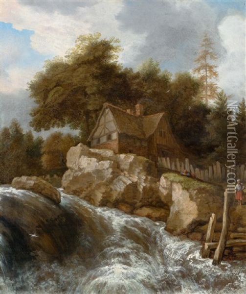 Mountain Landscape With Waterfall Oil Painting - Allaert van Everdingen
