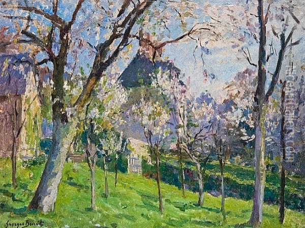 Cerisiers A Villequier, C. 1925 Oil Painting - Georges Binet