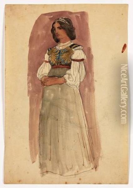 Etude De Jeune Femme En Costume Italien Oil Painting - Felix Joseph Barrias