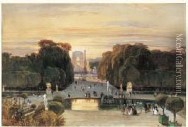 Paris, Le Jardin Des Tuileries Oil Painting - Camille-Joseph-Etienne Roqueplan