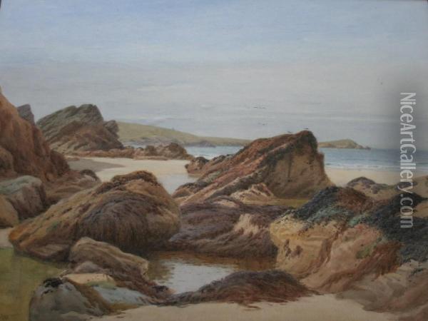 Crigga Rocks, Newquay Oil Painting - William Edwards Croxford