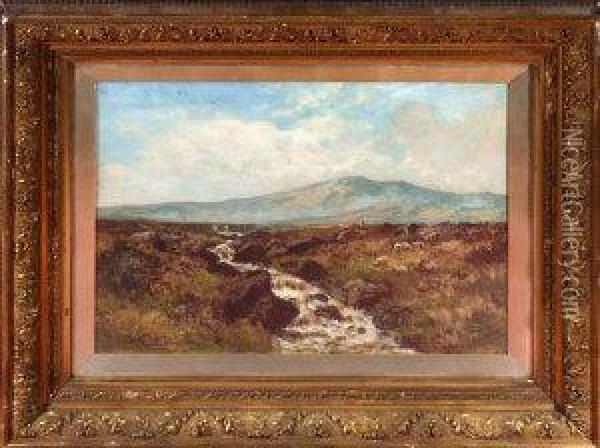 A Moorland River With Sheep Grazing Nearby Oil Painting - Edward Percy Moran