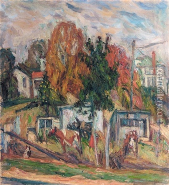 Village In Autumn (+city Street, Verso) Oil Painting - Abraham Manievich