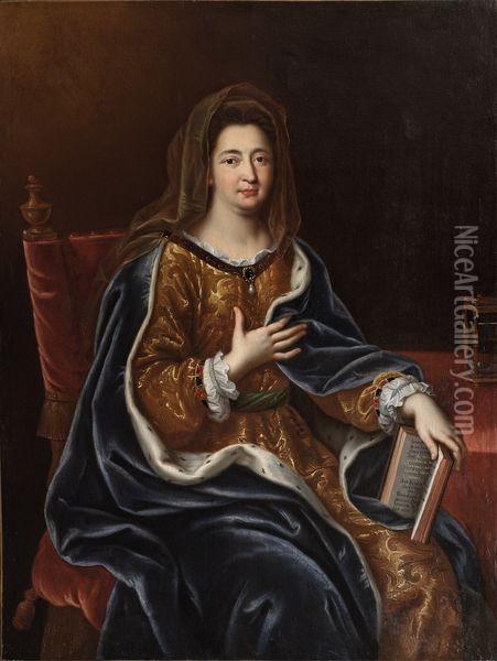 Portrait De Francoise D'aubigne,
 Marquise De Maintenon (1635 1719) En Sainte Francoise Romaine. Oil Painting - Pierre Le Romain I Mignard