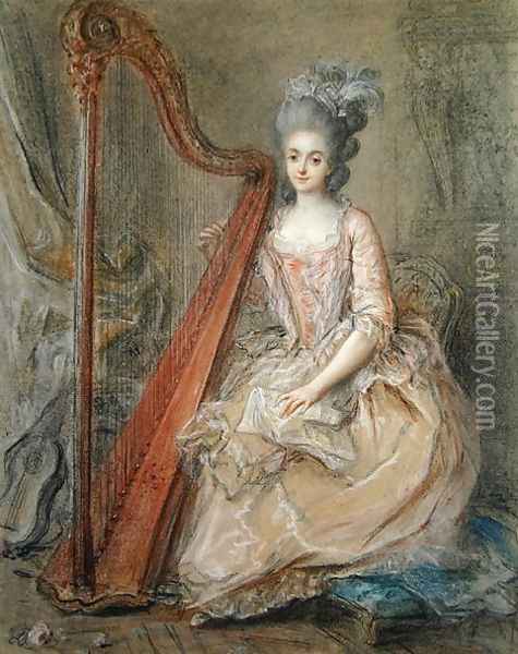 Presumed Portrait of Madame de Genlis Playing a Harp Oil Painting - Francois Guerin