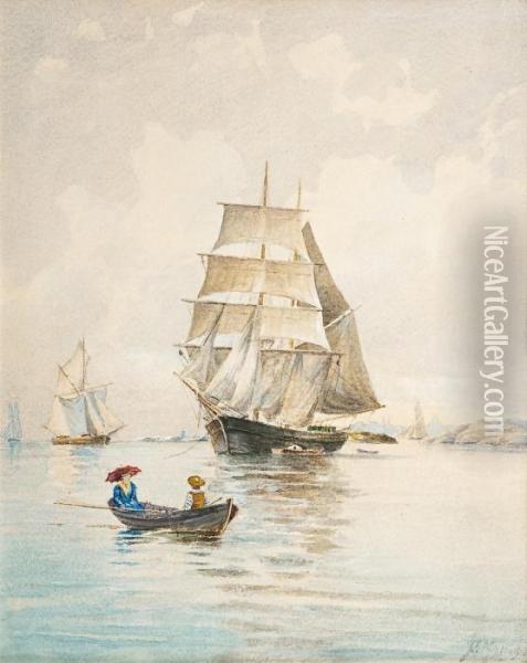 Sailing Ships In Front Of Helsinki Oil Painting - Frans Maexmontan