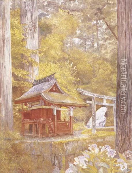 Pagoda In The Woods, Nikko, Japan Oil Painting - Henry Roderick Newman