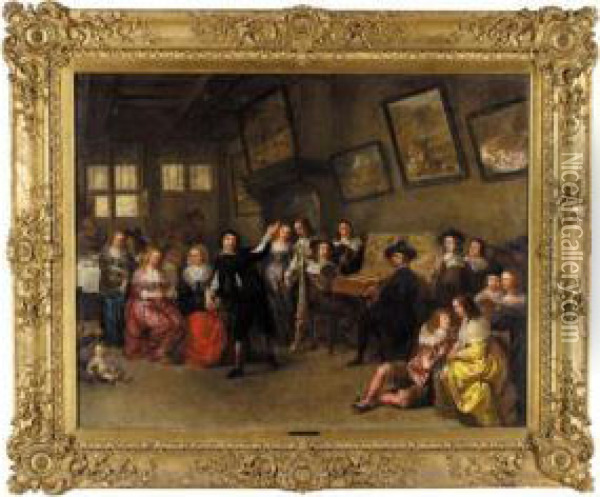An Elegant Musical Party In An Interior Oil Painting - Gillis van Tilborgh