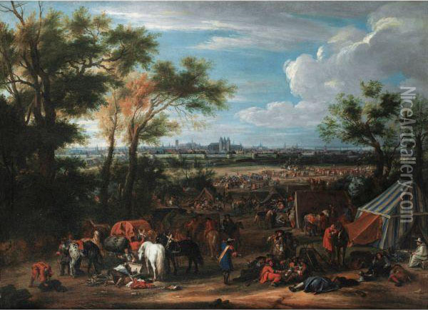 L'armee De Louis Xiv Devant Tournai Oil Painting - Adam Frans van der Meulen