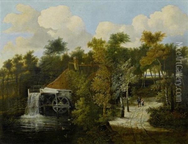 Wassermuhle Mit Spaziergangern Oil Painting - Jan Looten