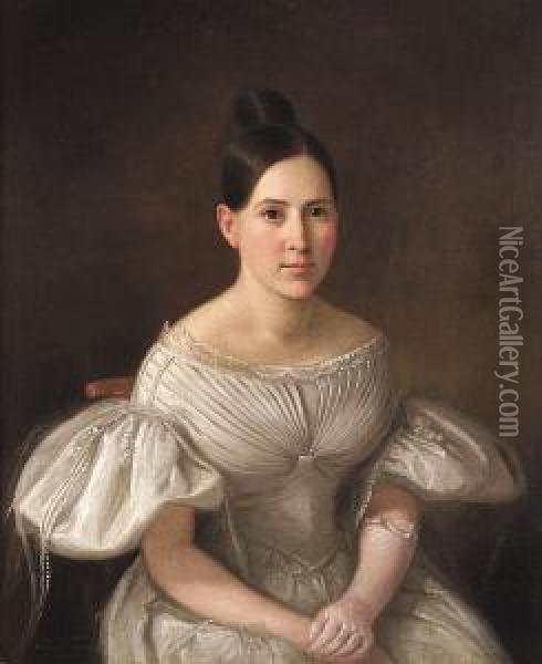 Portrait Of A Young Girl Dressed In White Oil Painting - John Francis