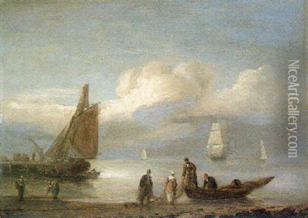 Fishermen On The Beach Oil Painting - Thomas Luny